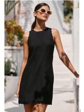 Anthropologie Black Scallop-Edge Sleeveless Shift Open Back Dress Size XS